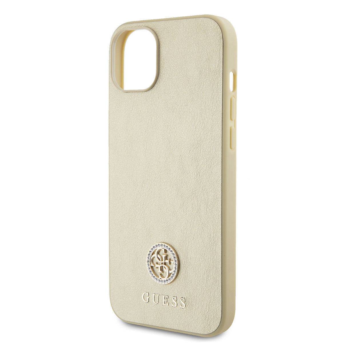 Guess iPhone 15 PLUS Backcover - 4G Metal Logo - Strass - Goud