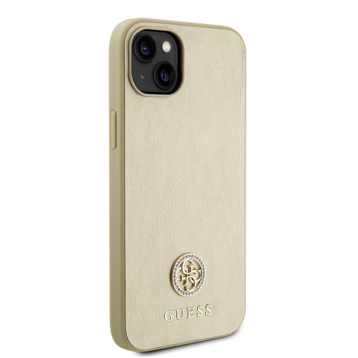 Guess iPhone 15 PLUS Backcover - 4G Metal Logo - Strass - Goud