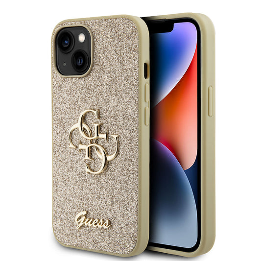 Guess iPhone 15 Backcover - Big 4G - Fixed Glitter - Goud