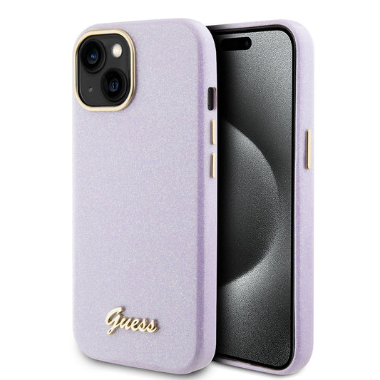 Guess iPhone 15 Backcover - Glitter Glossy Script - Lila
