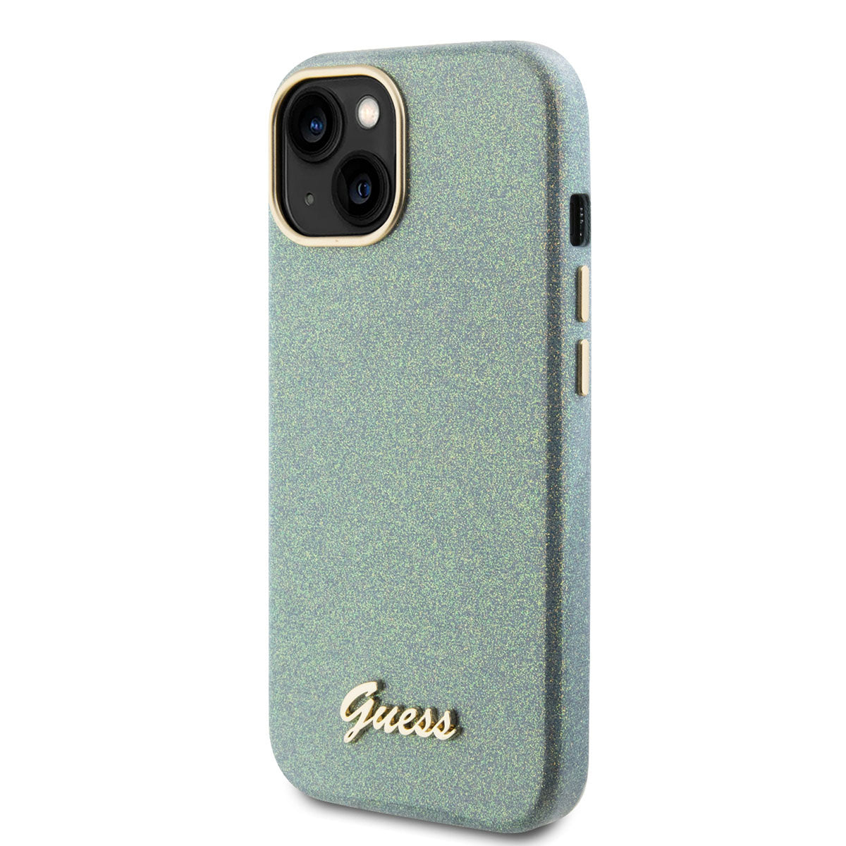 Guess iPhone 15 PLUS Backcover - Glitter Glossy Script - Khaki