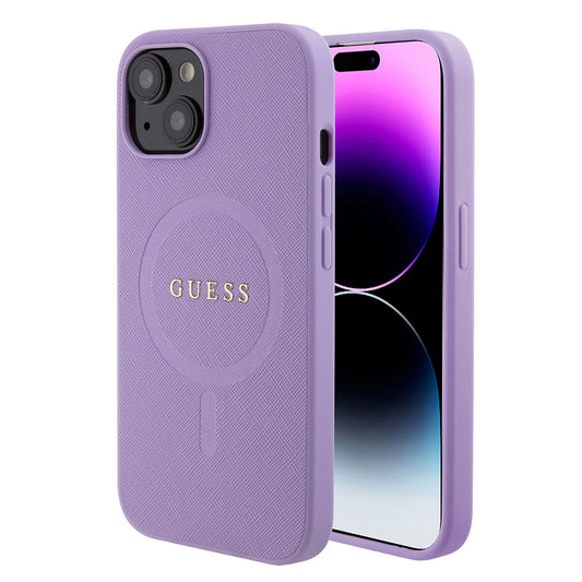 Guess iPhone 15 Backcover - MagSafe - Saffiano - Paars