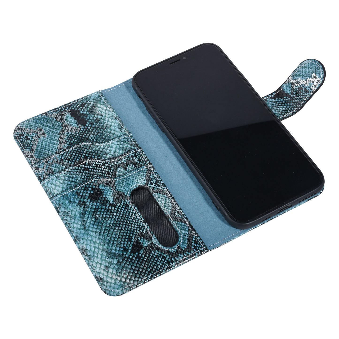 iPhone 11 Booktype hoesje - Pasjeshouder - Luxe Kunstleer met Slangenprint / Blauw