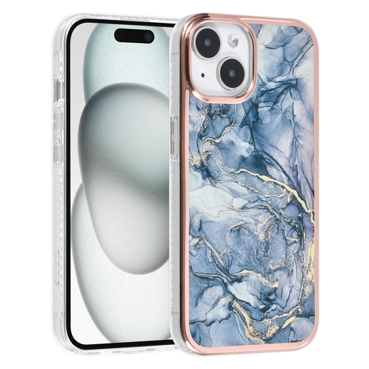 iPhone 15 PLUS TPU Backcover - Marmer - Blauw