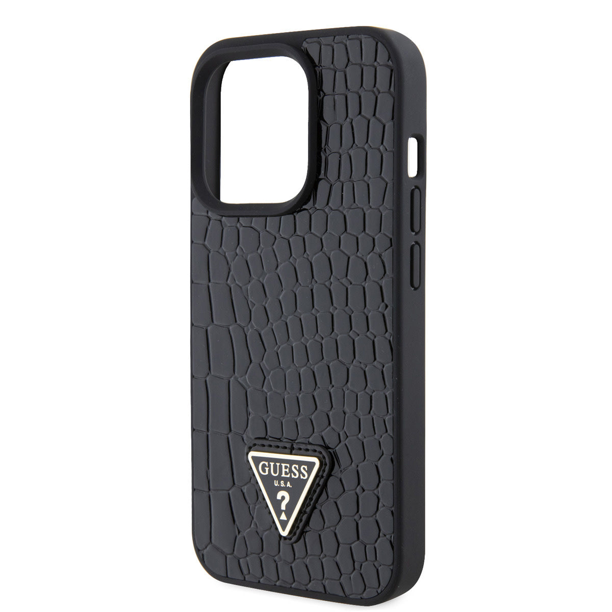 Guess iPhone 15 PRO Backcover 4G Triangle - Croco - Zwart