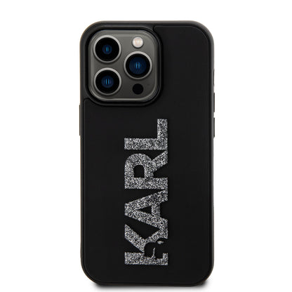 Karl Lagerfeld iPhone 15 Backcover - 3D Glitter Logo - Zwart
