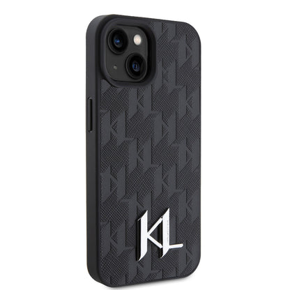 Karl Lagerfeld iPhone 15 Backcover - KL Metal Logo - Monogram - Zwart