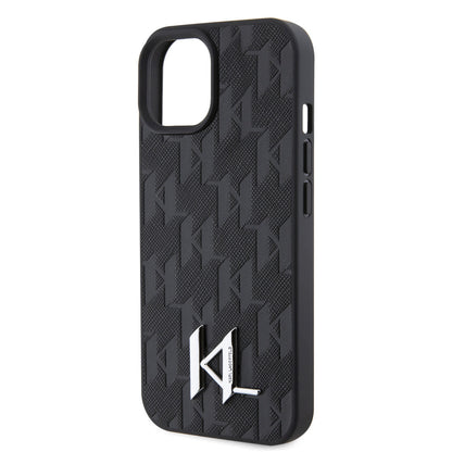 Karl Lagerfeld iPhone 15 Backcover - KL Metal Logo - Monogram - Zwart