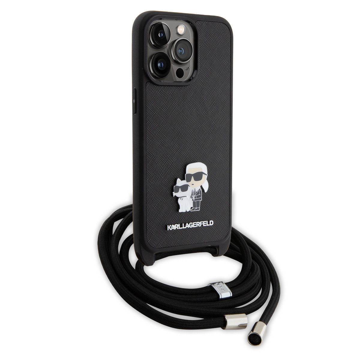 Karl Lagerfeld iPhone 15 PRO MAX Backcover - Saffiano - K&C Metal Pin - Crossbody - Zwart