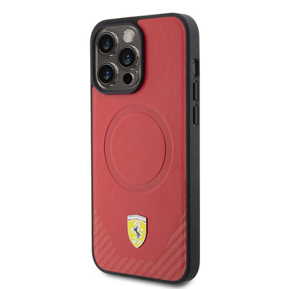 Ferrari iPhone 15 PRO Backcover - MagSafe - Carbon - Rood
