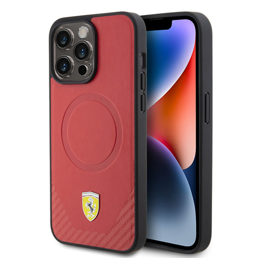 Ferrari iPhone 15 PRO Backcover - MagSafe - Carbon - Rood
