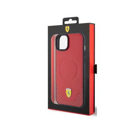 Ferrari iPhone 15 PLUS Backcover - MagSafe - Carbon - Rood