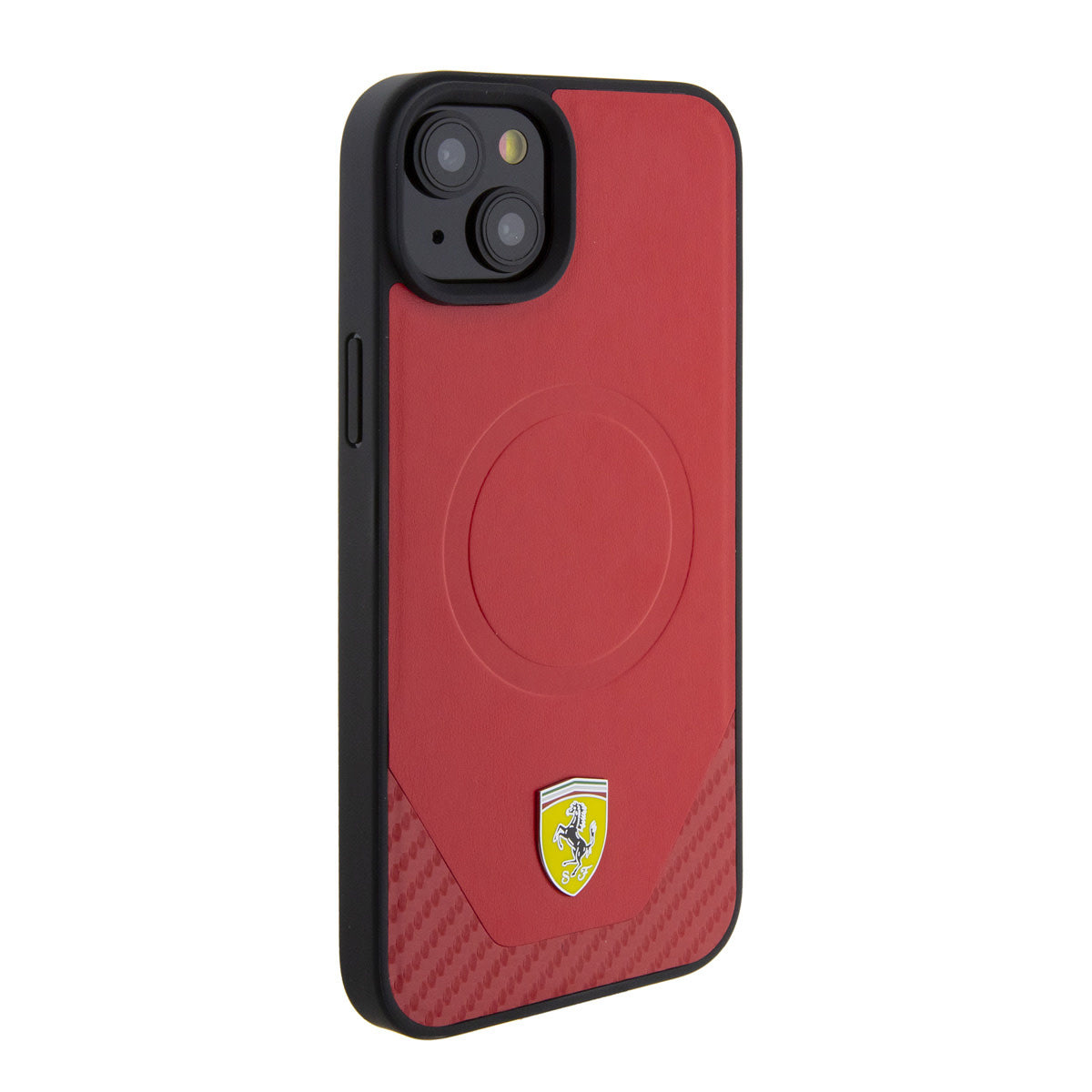 Ferrari iPhone 15 PLUS Backcover - MagSafe - Carbon - Rood