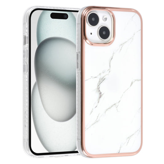 iPhone 15 PLUS TPU Backcover - Marmer - Wit