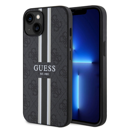 Guess iPhone 15 Backcover 4G Printed Stripes - Zwart