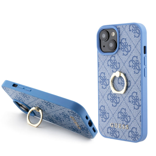Guess iPhone 15 Backcover met ringhouder - Blauw
