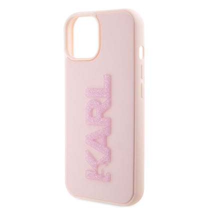Karl Lagerfeld iPhone 15 Backcover - 3D Glitter Logo - Roze