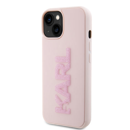 Karl Lagerfeld iPhone 15 Backcover - 3D Glitter Logo - Roze