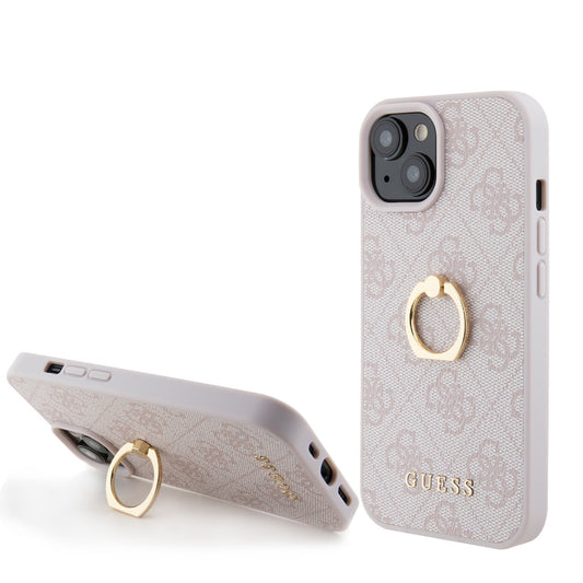 Guess iPhone 15 Backcover met ringhouder - Roze