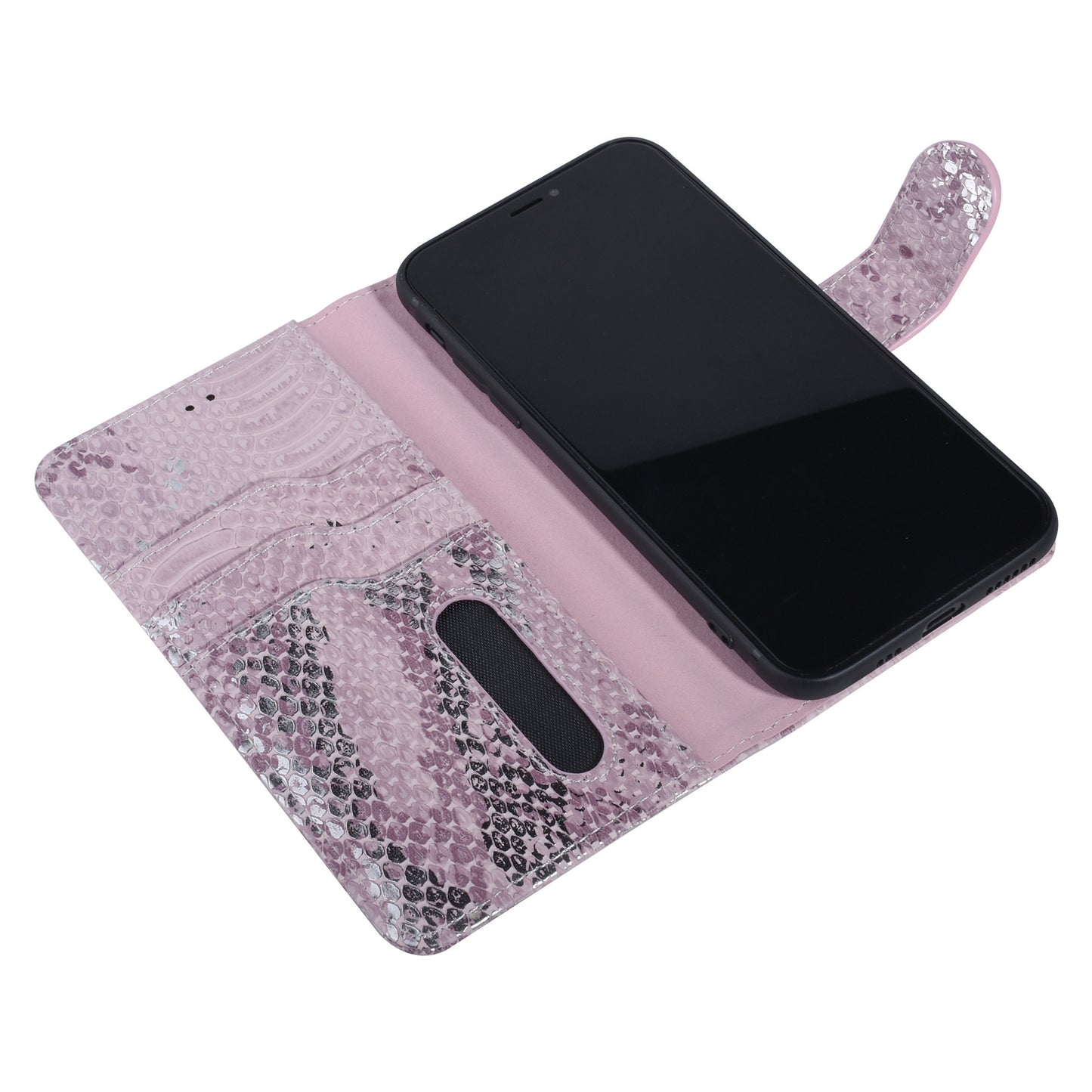 iPhone 11 Booktype hoesje - Pasjeshouder - Luxe Kunstleer met Slangenprint / Roze