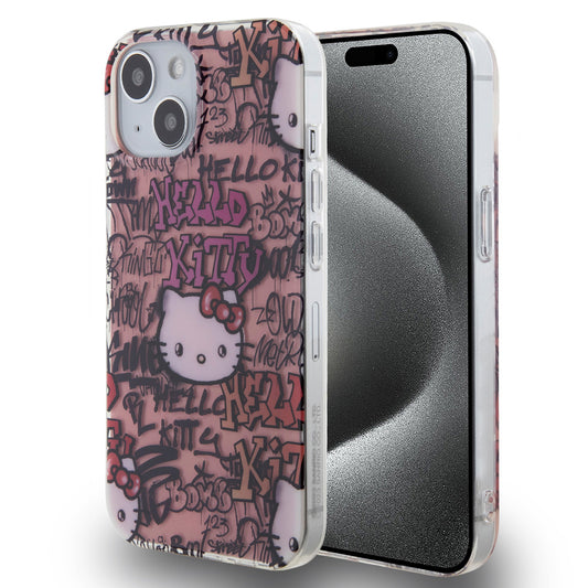 Hello Kitty iPhone 15 PLUS Backcover - Graffiti Tags - Roze