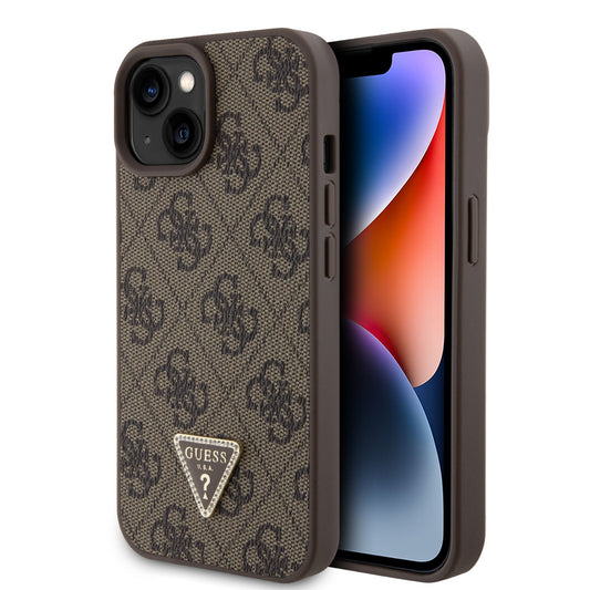 Guess iPhone 15 Backcover 4G Triangle - Strass - Bruin