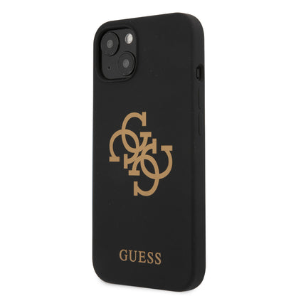 Guess iPhone 13 MINI Hardcase Backcover - Gold 4G Logo - Zwart