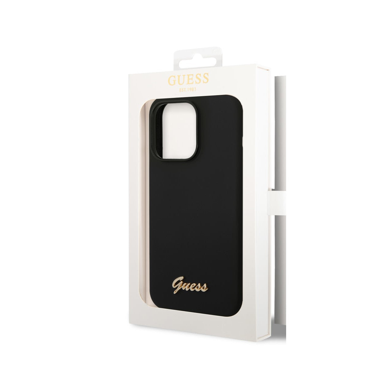 Guess iPhone 14 PRO Backcover - Gold Logo - Zwart