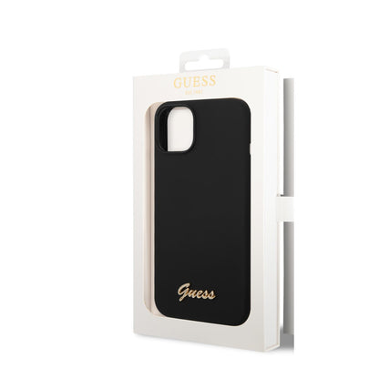 Guess iPhone 14 Backcover - Gold Logo - Zwart