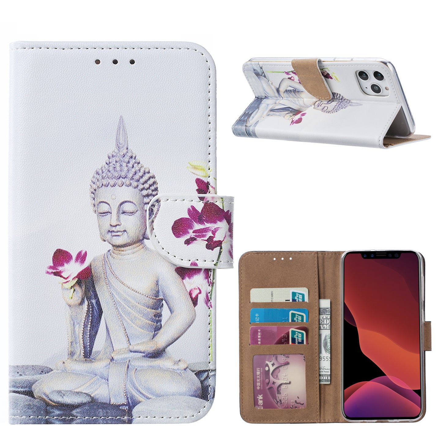 iPhone X/XS Booktype hoesje - Boeddha - Pasjeshouder - Magneetsluiting