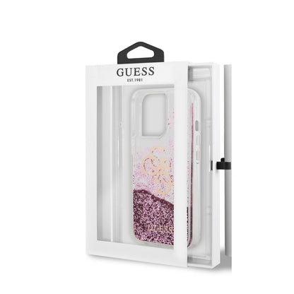 Guess iPhone 13 PRO MAX Backcover - Big 4G Logo - Pink Liquid Glitter - Transparant