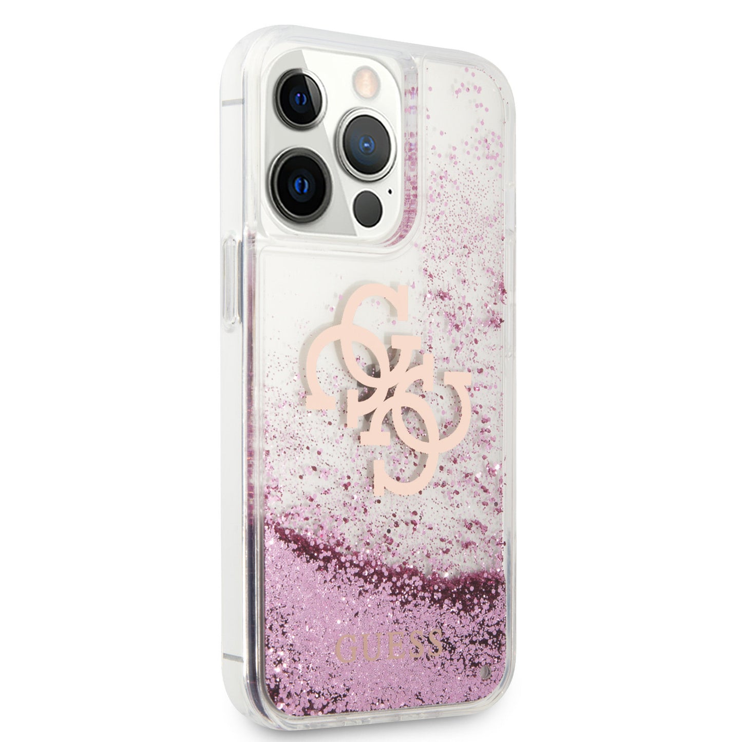 Guess iPhone 13 PRO MAX Backcover - Big 4G Logo - Pink Liquid Glitter - Transparant