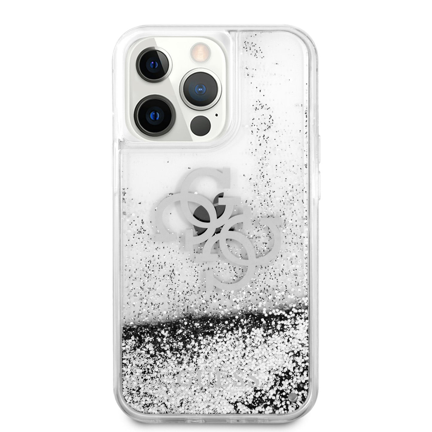 Guess iPhone 13 PRO MAX Backcover - Big 4G Logo - Silver Liquid Glitter - Transparant