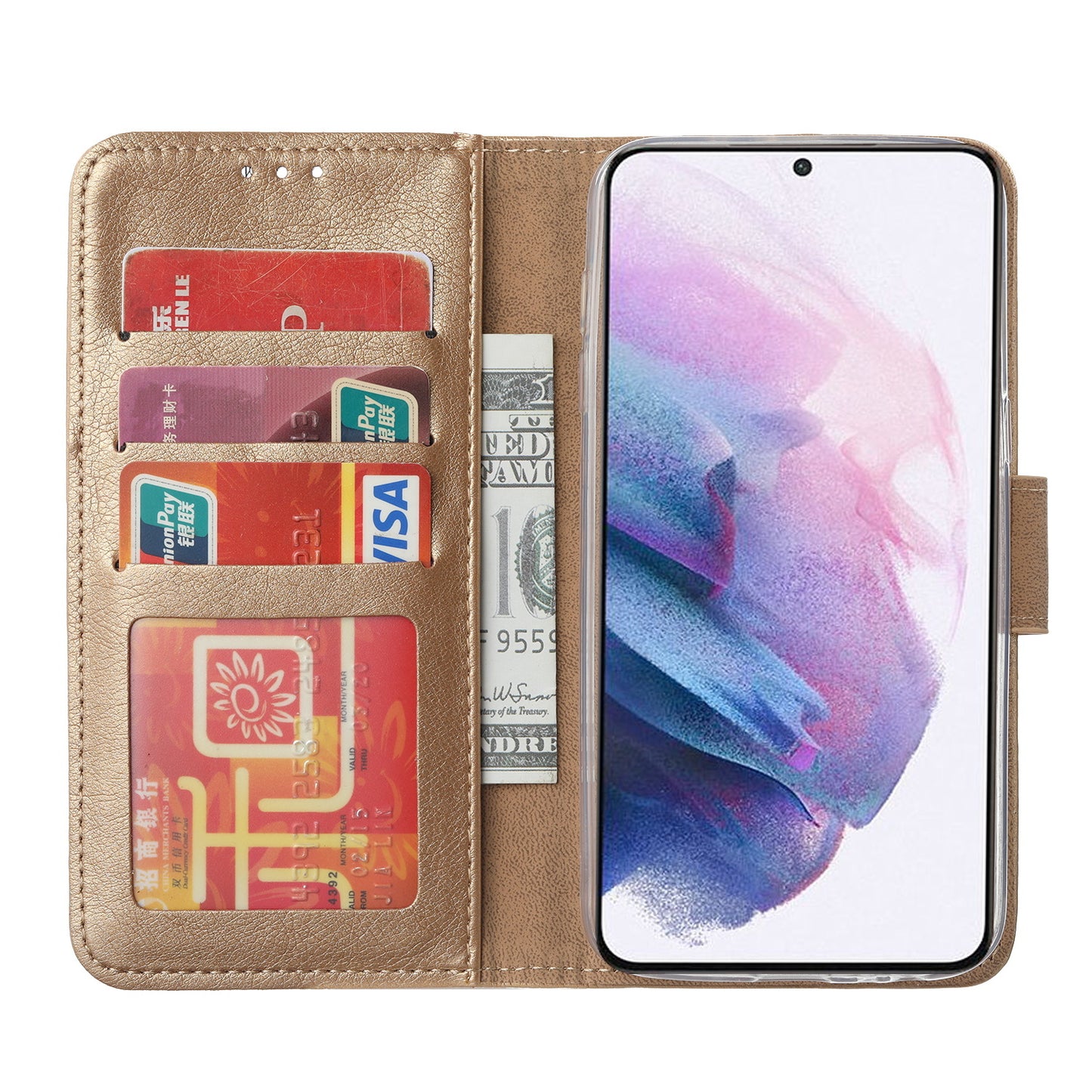 Samsung S24 Ultra Bookcase voor 3 pasjes - Magneetsluiting - Goud