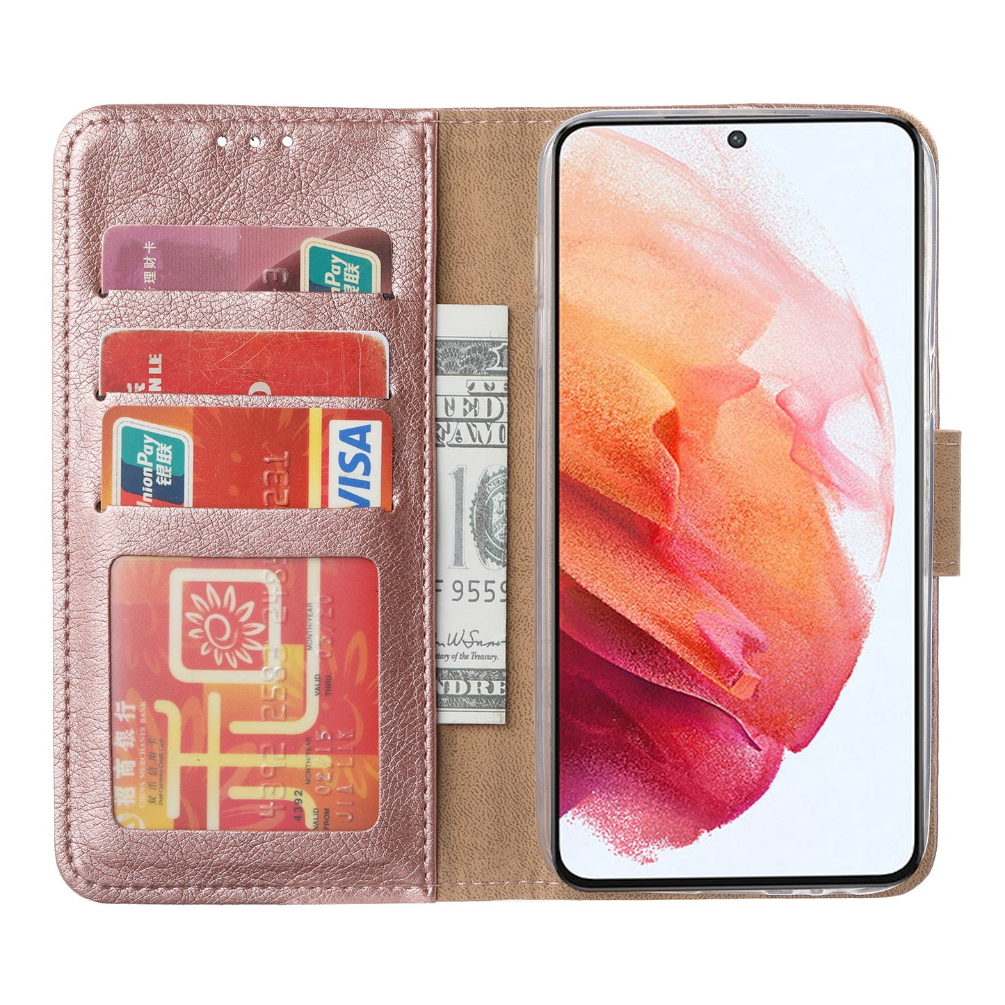 Samsung S23 PLUS Bookcase met 3 Pasjeshouders - Magneetsluiting - Rose Goud