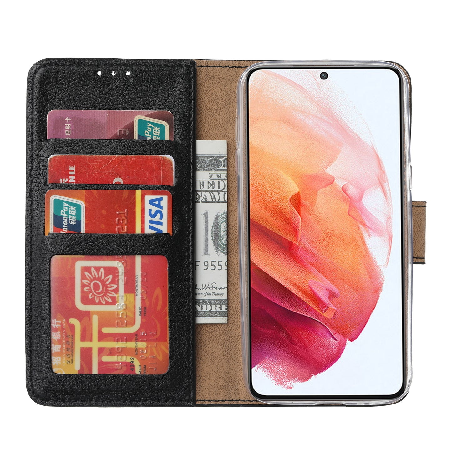 Samsung S21FE Bookcase met 3 Pasjeshouders - Magneetsluiting - Zwart
