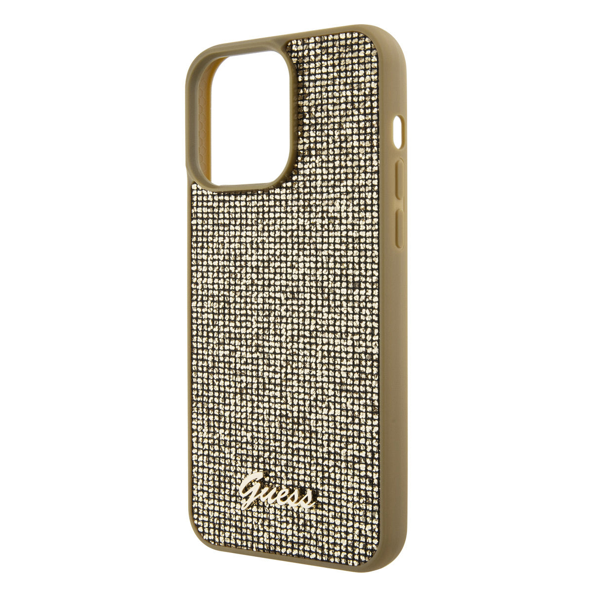 Guess iPhone 15 PRO Backcover - Metal Script - Disco Goud