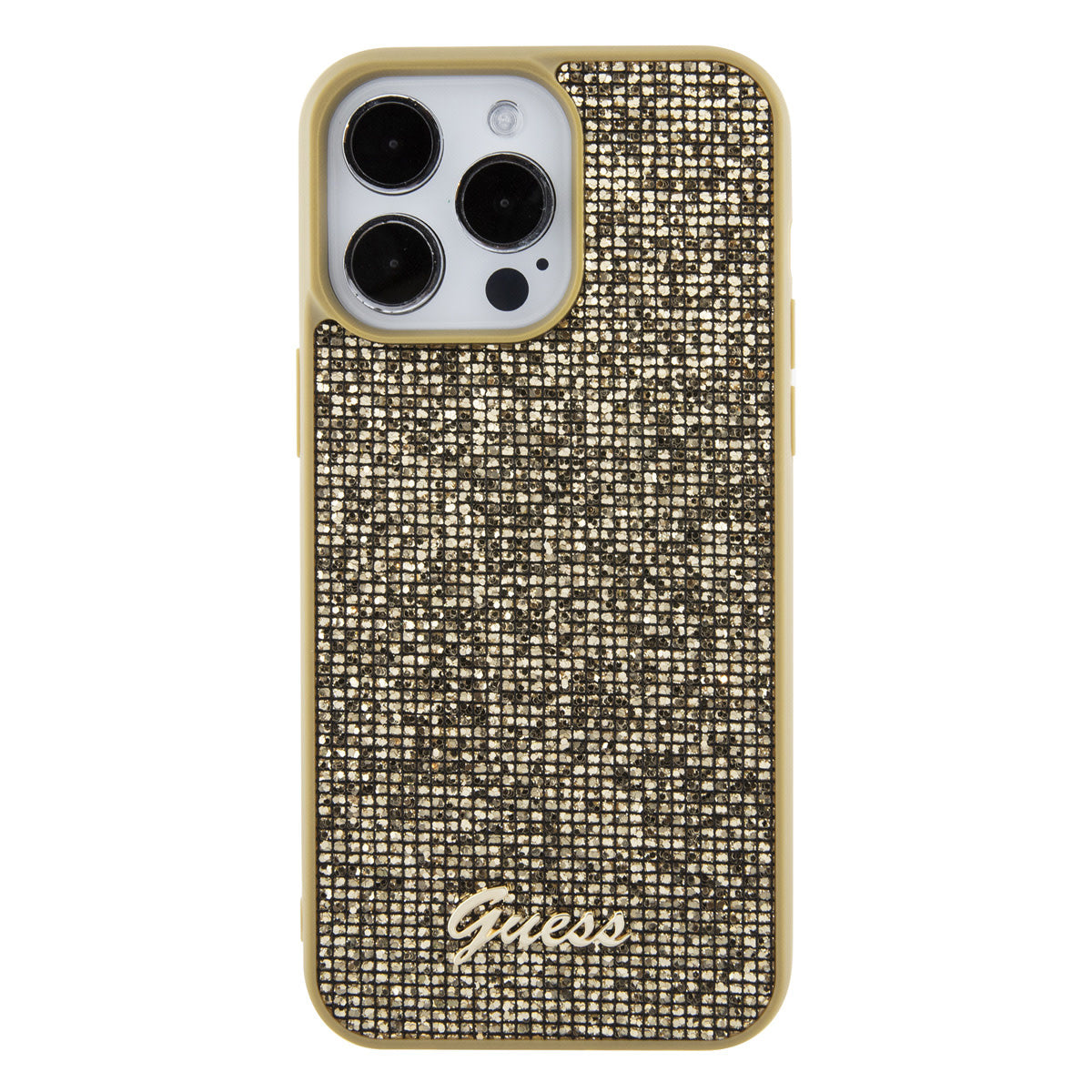 Guess iPhone 15 PRO Backcover - Metal Script - Disco Goud