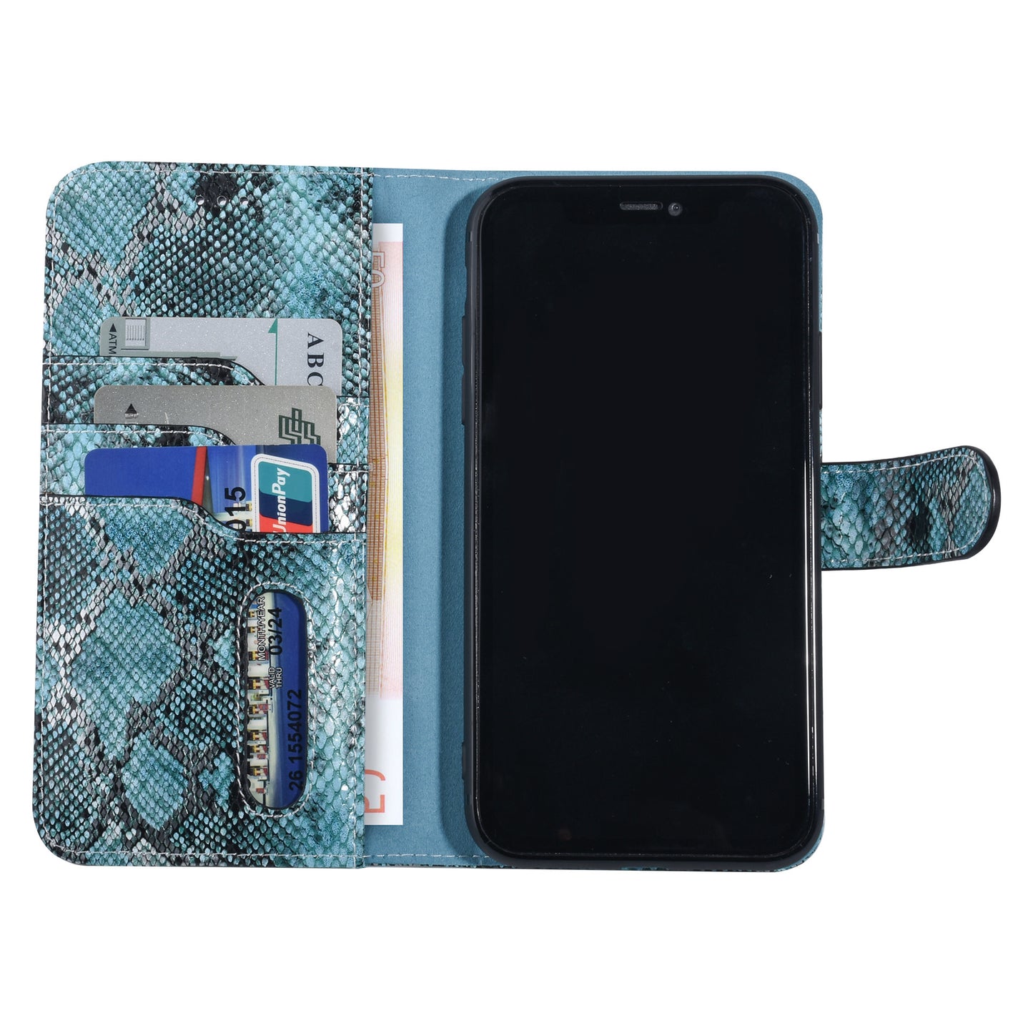 Luxe bookcase met 3 Pasjeshouder voor iPhone Xs Max - Magneetsluiting - Blauw/Zwart