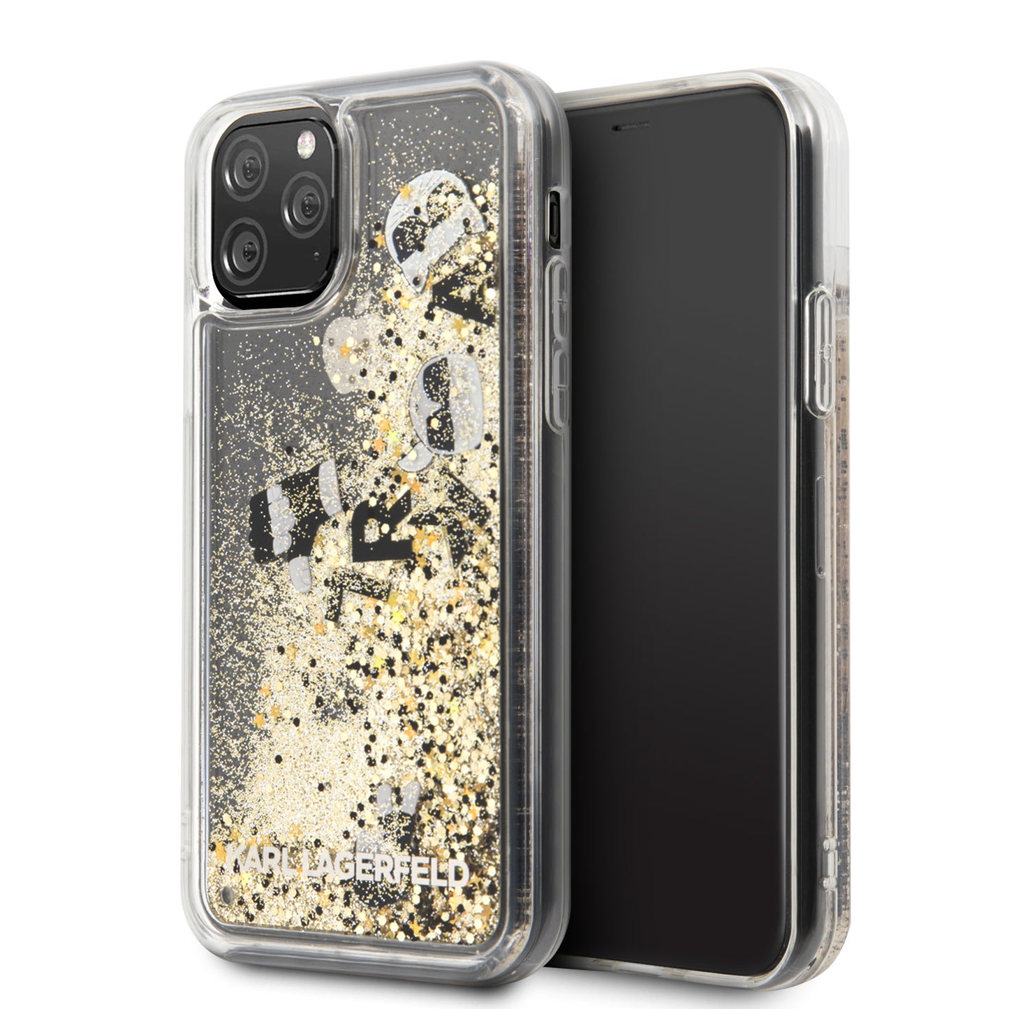 Karl Lagerfeld iPhone 11 PRO Backcover - Glitter - Floating charms - Transparant/Goud