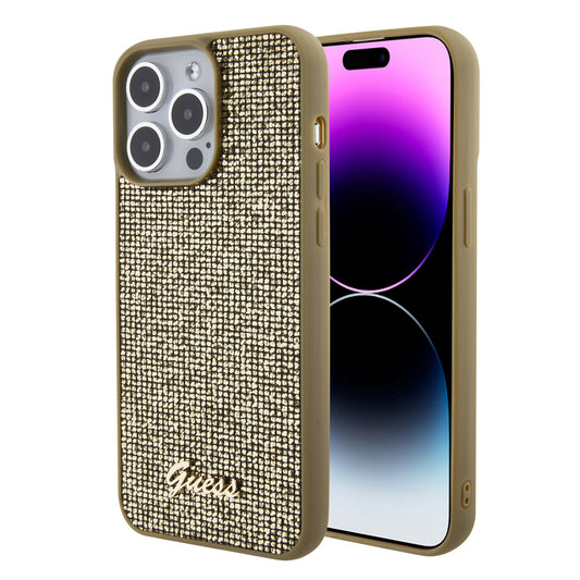 Guess iPhone 15 PRO MAX Backcover - Metal Script - Disco Goud