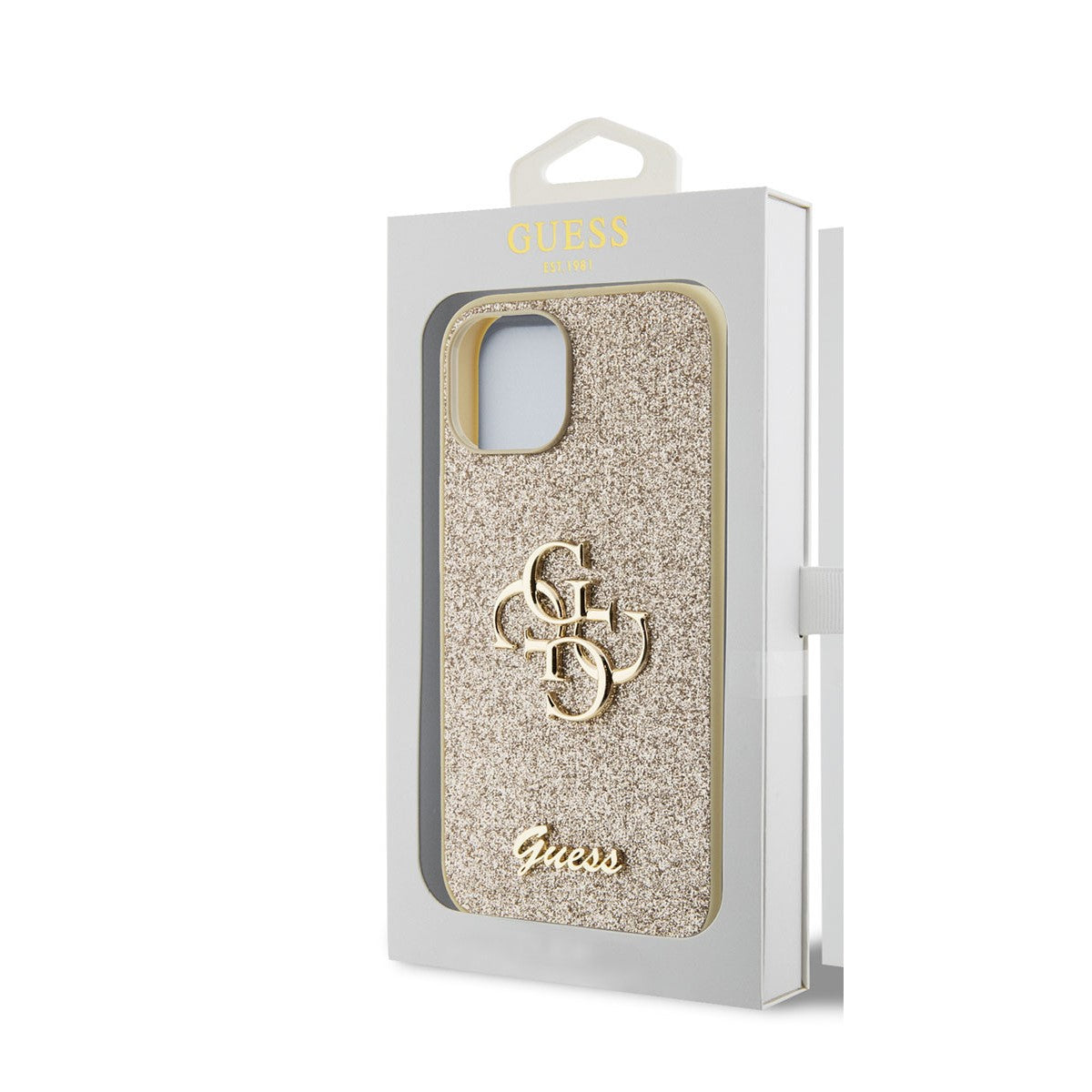 Guess iPhone 15 PLUS Backcover - Big 4G - Fixed Glitter - Goud
