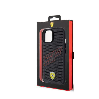 Ferrari iPhone 15 Backcover - Perforated - Zwart