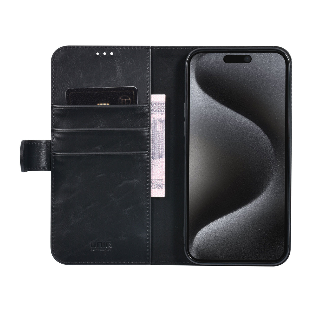 iPhone 15 PRO MAX Luxe Bookcase voor 3 Pasjes - Magneetsluiting - Zwart