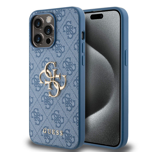 Guess iPhone 15 PRO Backcover - Big 4G Metal Logo - Blauw
