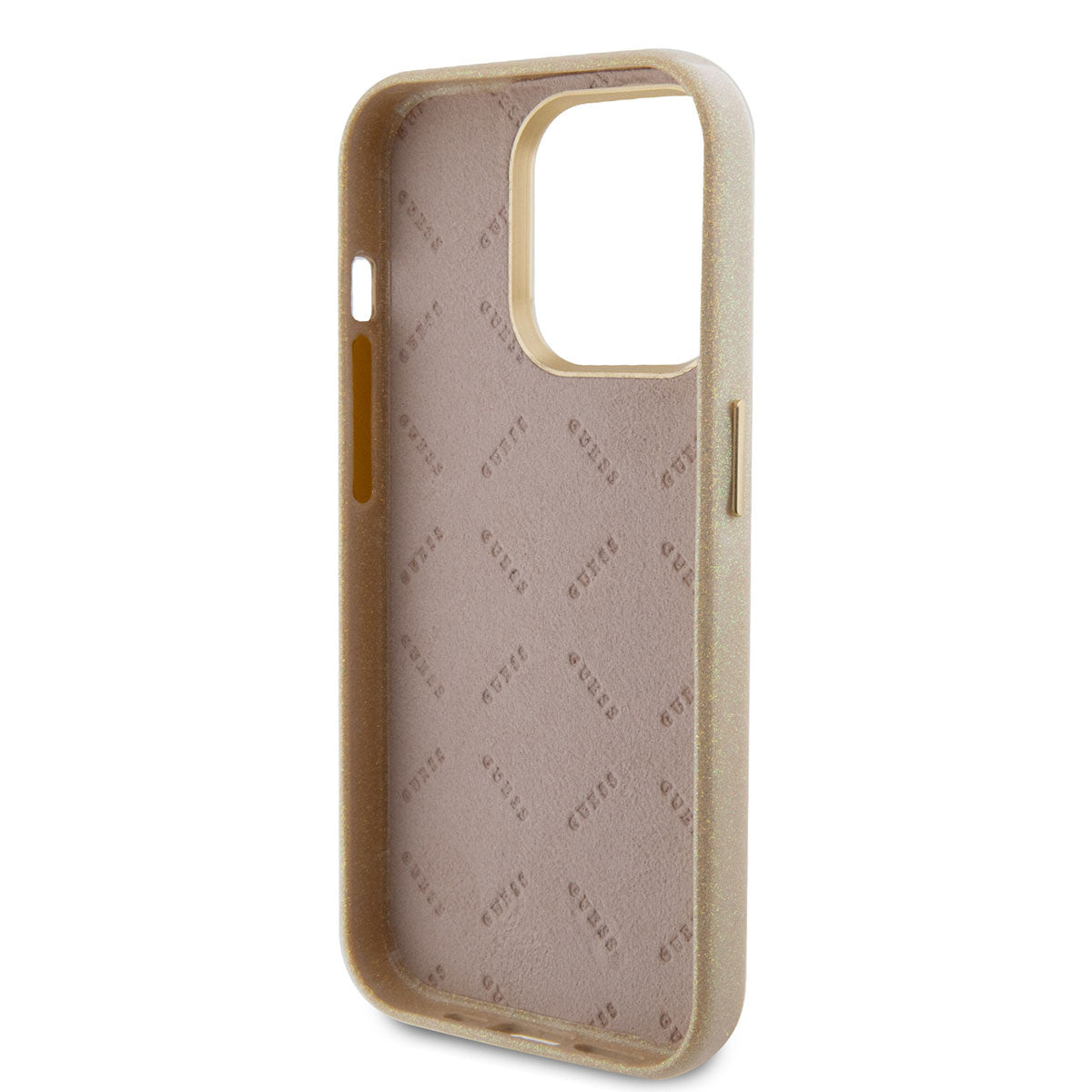 Guess iPhone 15 PRO Backcover - Glitter Glossy Script - Goud