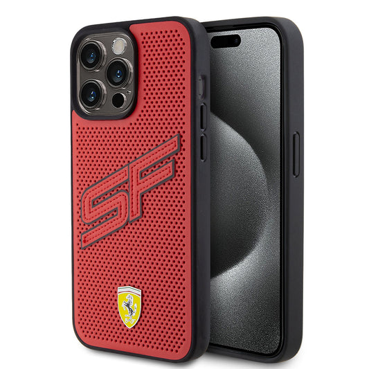 Ferrari iPhone 15 PRO MAX Backcover - Perforated - Rood