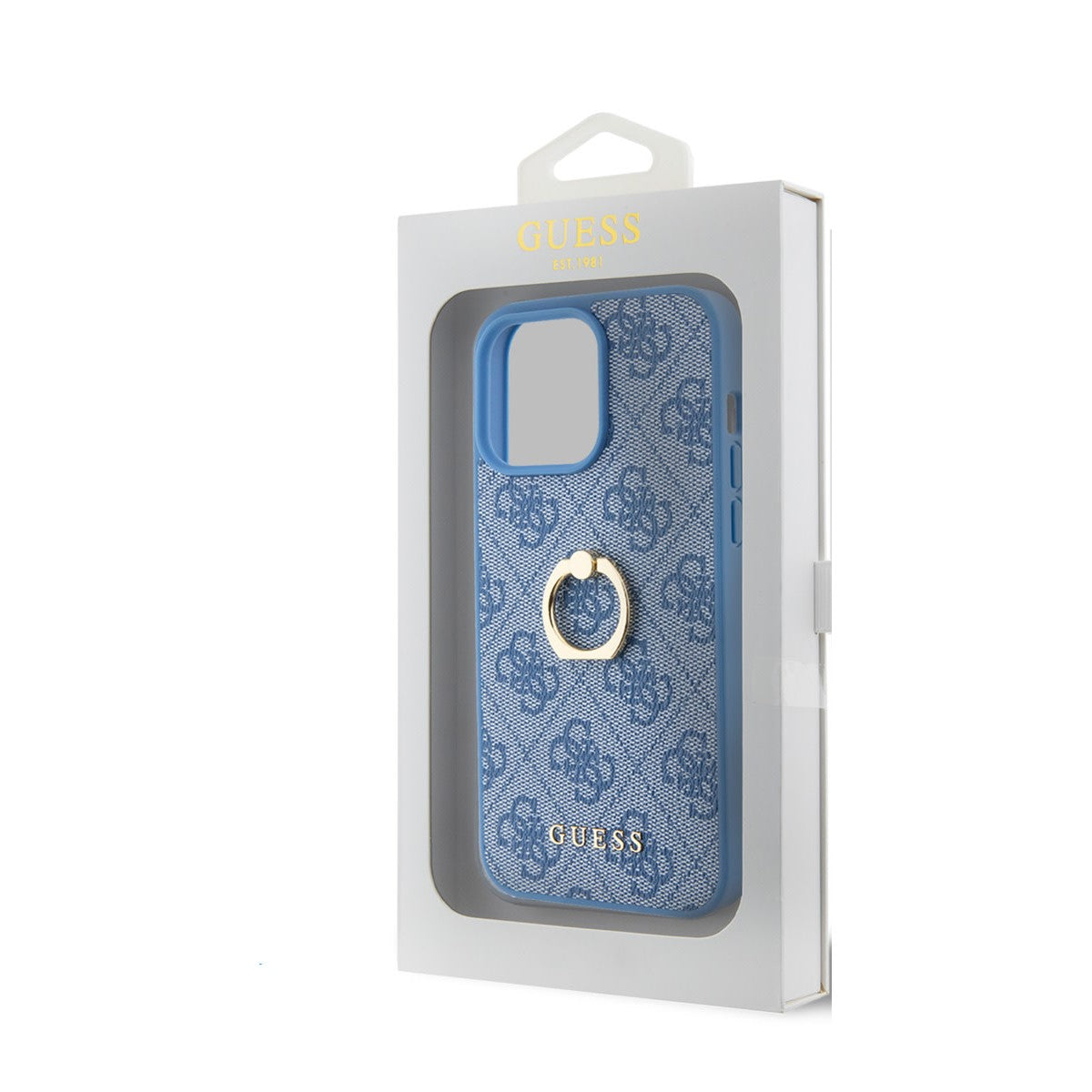 Guess iPhone 15 PRO Backcover met ringhouder - Blauw