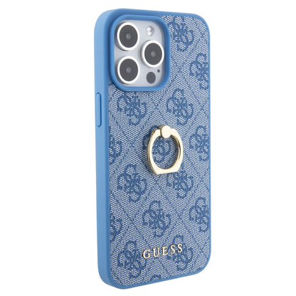 Guess iPhone 15 PRO Backcover met ringhouder - Blauw