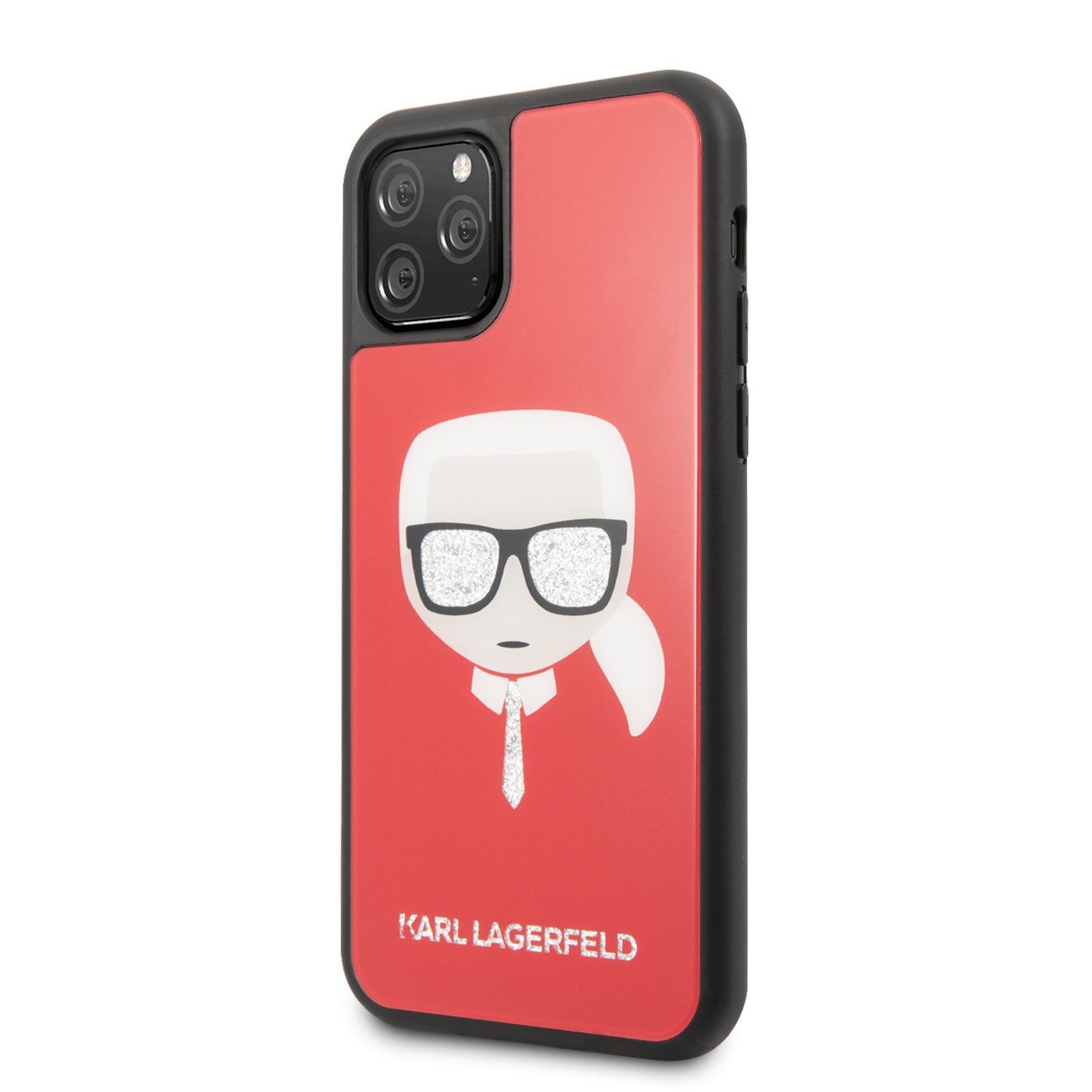 Karl Lagerfeld iPhone 11 PRO Backcover - Glitter - Double Layers - Rood